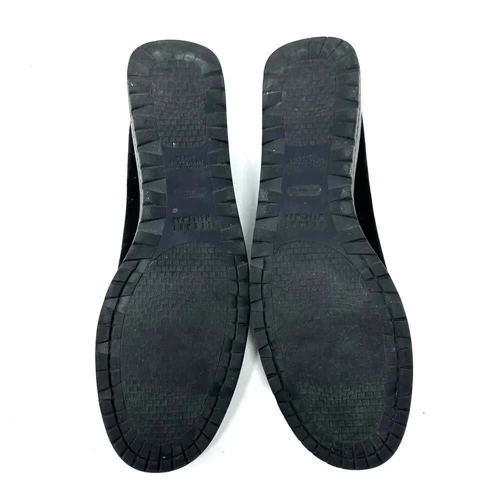 Stuart Weitzman Size 10 Flats Black Suede Loafers Stitched Buckle Slip On Casual